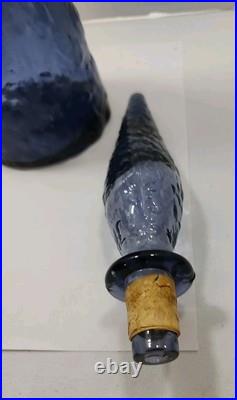 VTG Periwinkle Florentine Empoli Crinkle Glass Decanter Bottle 22 Italy