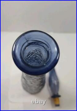 VTG Periwinkle Florentine Empoli Crinkle Glass Decanter Bottle 22 Italy