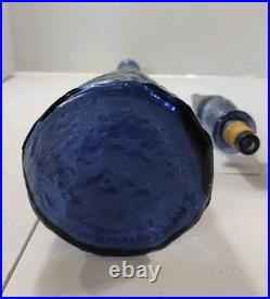VTG Periwinkle Florentine Empoli Crinkle Glass Decanter Bottle 22 Italy