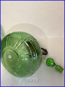 VTG Set Of 3 Wine/ Liquor Green Glass Decanters Each Unique Made In India