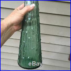 VTG Tall Green Decanter Bubble Hobnail Art Glass 22 Genie Bottle With Stopper