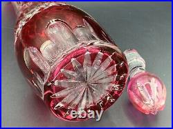 VTG Val ST. Lambert Belgian Ruby Red Cut To Clear Hobnail Crystal Glass Decanter