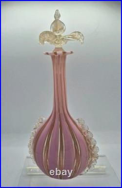 VTG Venetian Murano Glass Pink Copper Stripped Decanter Flower Stopper 9.5 Tall VTG Venetian Murano Glass Pink Copper Stripped Decanter Flower Stopper 9.5 Tall