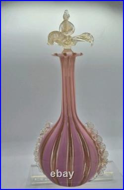 VTG Venetian Murano Glass Pink Copper Stripped Decanter Flower Stopper 9.5 Tall