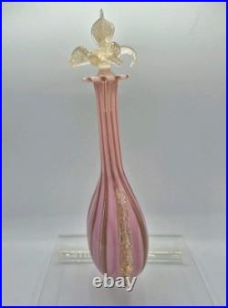 VTG Venetian Murano Glass Pink Copper Stripped Decanter Flower Stopper 9.5 Tall