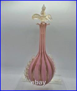 VTG Venetian Murano Glass Pink Copper Stripped Decanter Flower Stopper 9.5 Tall