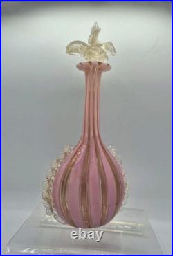 VTG Venetian Murano Glass Pink Copper Stripped Decanter Flower Stopper 9.5 Tall