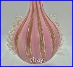 VTG Venetian Murano Glass Pink Copper Stripped Decanter Flower Stopper 9.5 Tall