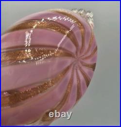 VTG Venetian Murano Glass Pink Copper Stripped Decanter Flower Stopper 9.5 Tall