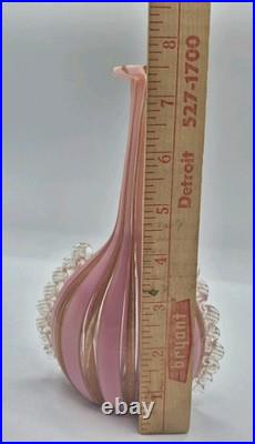 VTG Venetian Murano Glass Pink Copper Stripped Decanter Flower Stopper 9.5 Tall