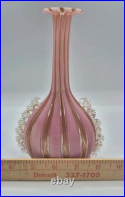 VTG Venetian Murano Glass Pink Copper Stripped Decanter Flower Stopper 9.5 Tall