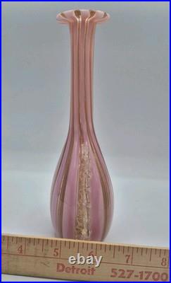 VTG Venetian Murano Glass Pink Copper Stripped Decanter Flower Stopper 9.5 Tall
