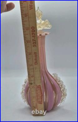 VTG Venetian Murano Glass Pink Copper Stripped Decanter Flower Stopper 9.5 Tall