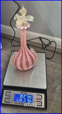 VTG Venetian Murano Glass Pink Copper Stripped Decanter Flower Stopper 9.5 Tall