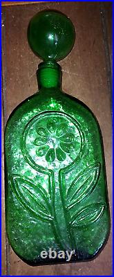 VTG Wayne Husted Emerald flower blown glass decanter Stelvia made in Italy