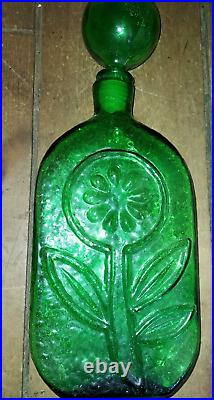 VTG Wayne Husted Emerald flower blown glass decanter Stelvia made in Italy