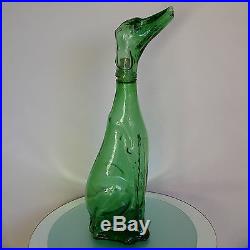 VTG XL 58cm 23 DOG DECANTER BOTTLE GREEN GLASS MID CENTURY CARAFE verre CHIEN