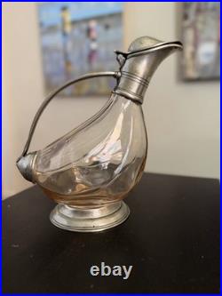 VTG crystal Glass & Pewter Duck decanter RCR (Royal Crystal Rock) Italy