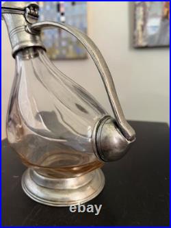 VTG crystal Glass & Pewter Duck decanter RCR (Royal Crystal Rock) Italy