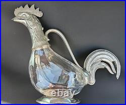 ValPeltro Pewter Rooster Decanter Blown Glass Pitcher Vintage Arte Italia Italy