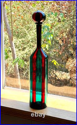 Venini Ponti Murano Italy Sommerso Art Glass Decanter Bottle Bianconi Vtg Mcm