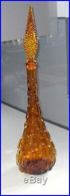 Very Large Vintage Retro 1960s Italian Empoli amber Textured glass genie bottle