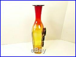 Very Rare Amberina Decanter Vase Applied Disks Buttons Rainbow Art Glass MCM VTG