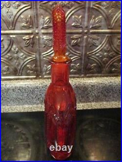 Very Unique RARE Vintage Red Wine/Liquor Decanter Glass Bottle with Stopper