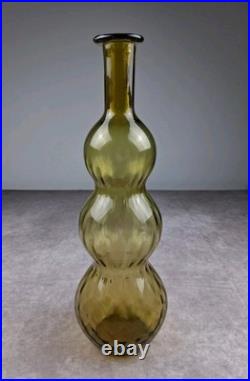 Vintag Empoli Triple Gourd Glass Decanter Vase Green 16 MCM Gurgle Art Italy