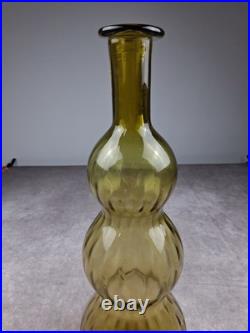 Vintag Empoli Triple Gourd Glass Decanter Vase Green 16 MCM Gurgle Art Italy