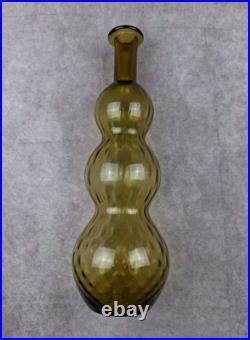 Vintag Empoli Triple Gourd Glass Decanter Vase Green 16 MCM Gurgle Art Italy