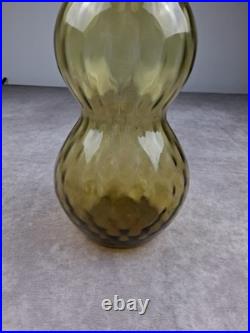 Vintag Empoli Triple Gourd Glass Decanter Vase Green 16 MCM Gurgle Art Italy