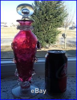 Vintage 10 Blenko Blue Del Cranberry Red Crackle Glass Decanter Perfume Bottle