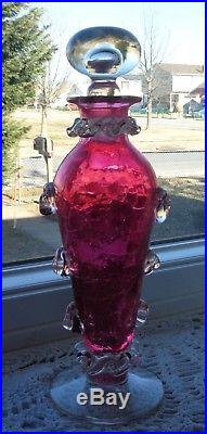 Vintage 10 Blenko Blue Del Cranberry Red Crackle Glass Decanter Perfume Bottle