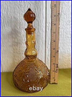 Vintage 10 Piece Amber Glass Indiana Tiara Decanter With Tray And 8 Glasses