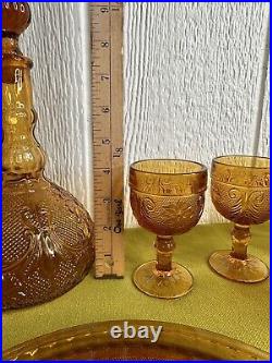 Vintage 10 Piece Amber Glass Indiana Tiara Decanter With Tray And 8 Glasses