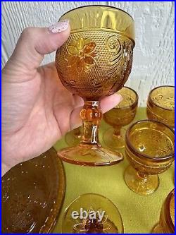 Vintage 10 Piece Amber Glass Indiana Tiara Decanter With Tray And 8 Glasses