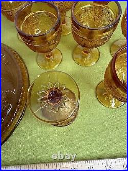 Vintage 10 Piece Amber Glass Indiana Tiara Decanter With Tray And 8 Glasses