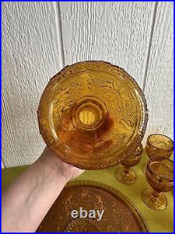 Vintage 10 Piece Amber Glass Indiana Tiara Decanter With Tray And 8 Glasses