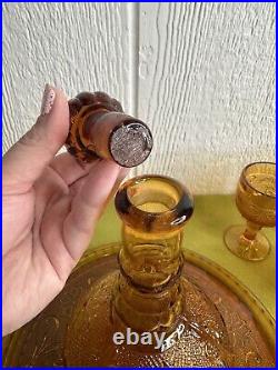 Vintage 10 Piece Amber Glass Indiana Tiara Decanter With Tray And 8 Glasses