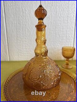 Vintage 10 Piece Amber Glass Indiana Tiara Decanter With Tray And 8 Glasses