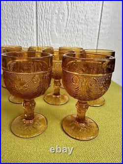 Vintage 10 Piece Amber Glass Indiana Tiara Decanter With Tray And 8 Glasses