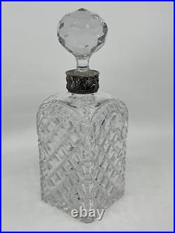 Vintage 10 Topazio Sterling Silver Mounted Cut Clear Glass Decanter & Stopper