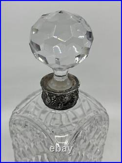 Vintage 10 Topazio Sterling Silver Mounted Cut Clear Glass Decanter & Stopper