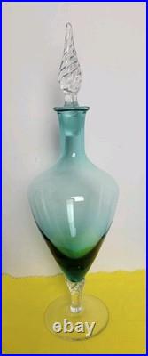 Vintage 14.5 Green Empoli Glass Decanter With Stopper & 6 Glasses Italy