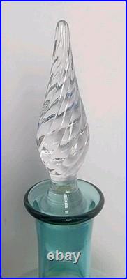 Vintage 14.5 Green Empoli Glass Decanter With Stopper & 6 Glasses Italy