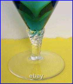 Vintage 14.5 Green Empoli Glass Decanter With Stopper & 6 Glasses Italy
