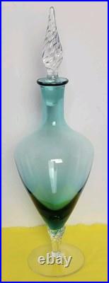 Vintage 14.5 Green Empoli Glass Decanter With Stopper & 6 Glasses Italy