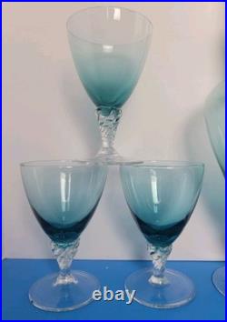 Vintage 14.5 Green Empoli Glass Decanter With Stopper & 6 Glasses Italy