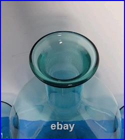 Vintage 14.5 Green Empoli Glass Decanter With Stopper & 6 Glasses Italy